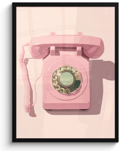 Poster in lijst - Fotolijst 50x70 cm - Posters - Draaischijftelefoon - Retro - Roze - Posterlijst zwart - Decoratie - Wanddecoratie woonkamer - Muurdecoratie slaapkamer