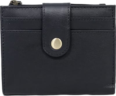 Zwarte portemonnee van leer - portefeuille unisex - zwart - leder - 10 x 13 cm - STUDIO Ivana