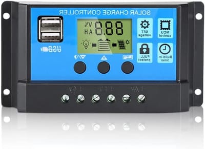 Zonne-laadregelaar - Batterij-controller PWM - Zonne-energie beheren - Dubbele MOS-bescherming - 13.3L x 7B x 3.5H cm - Blauw
