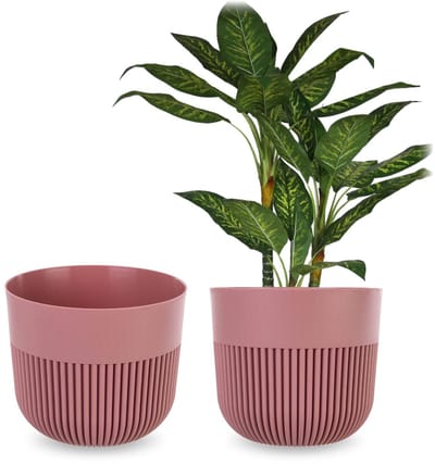 KADAX bloempot Ø 25 cm, bloemenbak met geribbeld patroon voor binnen en buiten, kunststof plantenpot, bloemenbak voor kamerplanten (poederroze)