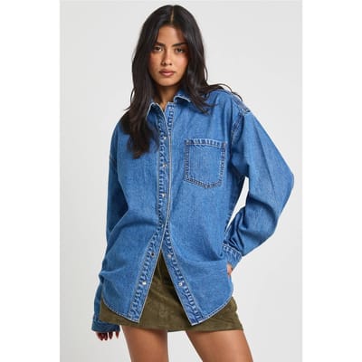 boohoo Dames Oversized Denim Shirt | Medium Gebleekt | Maat: 38
