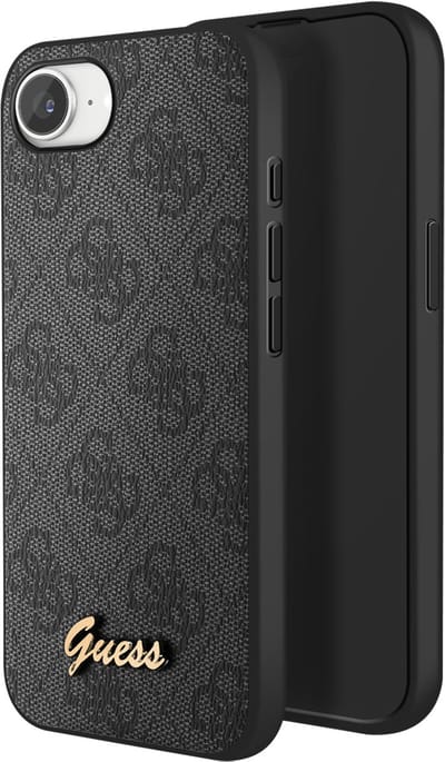 GUESS, MagSafe-hoesje Geschikt voor Apple iPhone 16e Motief 4G Monogram Logo in reliëf, Zwart