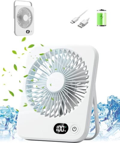 VHV - Tafelventilator - USB mini ventilator - stille bureauventilator 1800 mAh 5 standen USB oplaadbaar met digitaal display - voor kantoor, slaapkamer, thuiswerkplek en reizen