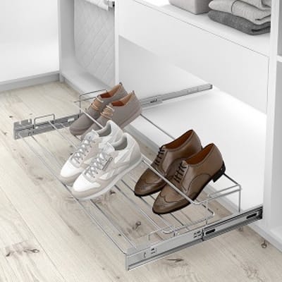 Eleganca Uittrekbaar schoenenrek – Schoenenkast – Inbouw schoenenrek – 450/640MM – 4-6 paar schoenen - Zilver – Belastbaarheid van 45kg
