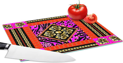 Glazen Snijplank - 28x20 - Bloemen - Ketting - Panterprint - Goud - Patroon - Snijplanken Glas