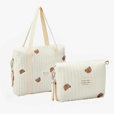 Baby luiertas - Moeder tas - Kinderwagen organiseren - Wasbaar katoen - 36 x 30 cm - Beige