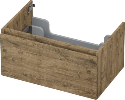 INK® wastafelonderkast 1 lade greeploos met houten keerlijst 70x45x35cm, naturel eiken