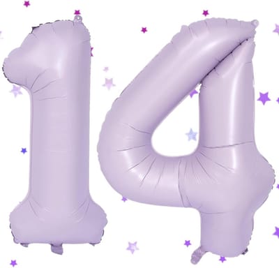 Grote Paarse Folieballon Cijfer 14 voor 14e Verjaardag - 101 cm