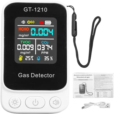 Luchtkwaliteitsmeter - Luchtkwaliteitstester - Binnenlucht Meten - 5 in 1 Sensor - Draagbaar - Zwart