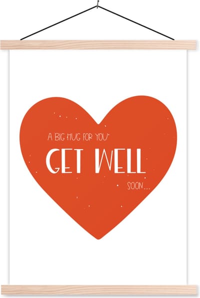 Posterhanger incl. Poster 87x120 cm - Schoolplaat - Sterkte - Quotes - Hartje - Knuffel - Textielposter - Blanke latten