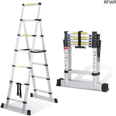 RFWR® Telescopische Ladder 1,7 m + 2,0 m - Vouwladder met 5 + 6 Treden en 150 kg Draagvermogen