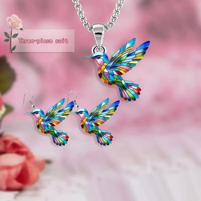Ensemble Collier Boucles d'oreilles Colibri 3 pièces/ensemble Adapté pour la Fête des Mères Saint-Valentin Coffret cadeau pink