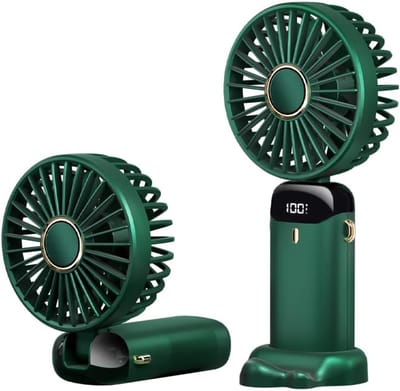 Handventilator - Groen Draagbare Ventilator Oplaadbaar - Tafelventilator Draadloos - Fan+Telefoonhouder - 5 Standen