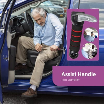 2-Stuks Blauwe Auto Deur Assistentie Handvat - Ouderen Steun Greepstaaf, Multifunctionele Deurgrendel Stang met Gordelknip & Vensterbreker