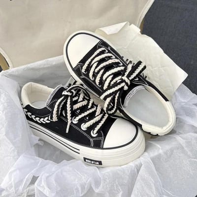 Vrouwen Platform Canvas Schoenen Hoogte Toenemende Chunky Sneakers voor Jeugd Meisjes Outdoor Trainers Vrouwelijke Dames Dikke Zool Schoenen 35 black