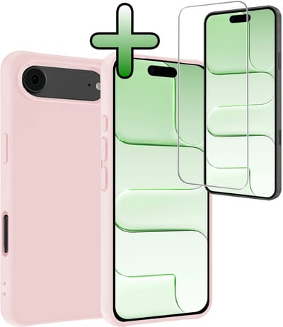 Hoesje Met Screenprotector - Geschikt voor Apple iPhone Air - Sterk & Shockproof - Back Cover - Siliconen Case - Telefoon Hoes - Lichtroze