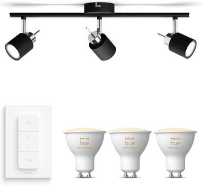 Philips Hue Meranti Opbouwspot (Zwart) - Warm tot Koelwit Licht - Incl. Hue Dimmer Switch - Plafondspot met 3 Lichtpunten - GU10 - Hue White Ambiance