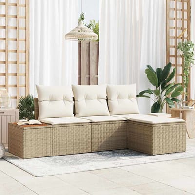 vidaXL - Tuinbank - Set - 4 - st - Beige - poly - rattan