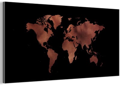 Aluminium schilderij 40x20 cm - Wanddecoratie metaal - Wereldkaart - Leer - Roze - Metalen muurdecoratie woonkamer - Decoratie industrieel - Foto op dibond - Industriële accessoires slaapkamer