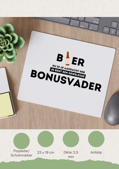 Akyol - bier, nu ik je aandacht heb je bent een geweldige bonusvader Muismat - Papa - de beste bonusvader - vader cadeautjes - vaderdag - verjaardagscadeau - verjaardag - cadeau - geschenk - kado - gift - vader artikelen - 23 bij 19 cm
