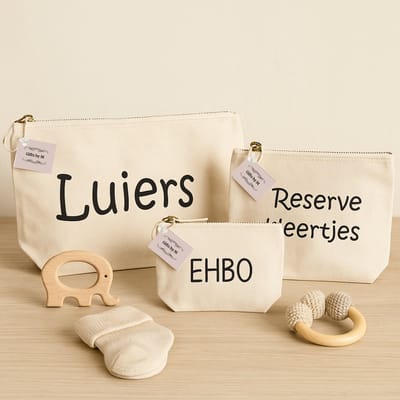 Baby Organizer Set - Gifts by M - Luiers - Reserve Kleertjes - EHBO - Set van Organizers - Naturel - Luiertas - Bewaaretui - Etui - Katoen - Baby