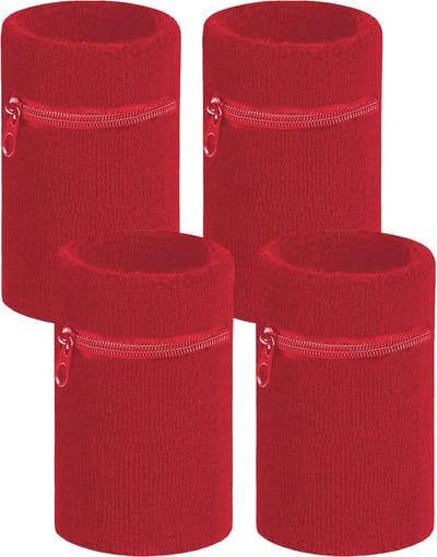 Arowell Premium Polszweetbandjes met Portemonnee en Rits – Rood – 12 x 8 cm – Set van 4