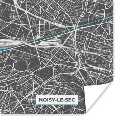 Poster Frankrijk - Plattegrond - Stadskaart - Noisy-le-Sec - Kaart - 100x100 cm XXL