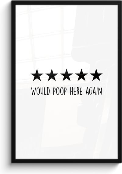 Poster in lijst - Fotolijst 60x90 cm - Posters - Spreuken - Would poop here again - Zwart - Quote - Posterlijst zwart - Wanddecoratie badkamer - Muurdecoratie WC - Decoratieve accessoires - Toilet muur decoratie