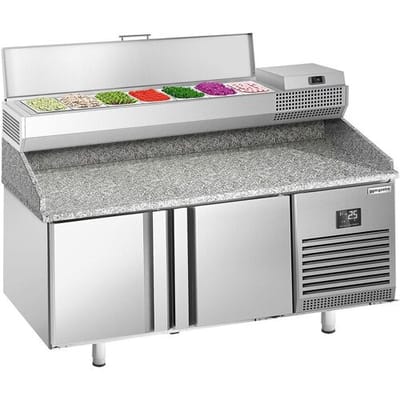 GGM Gastro Pizzakühltisch Premium PLUS - 1783x800mm - mit 2 Türen - inkl. Kühlaufsatzvitrine - 7x GN 1/4 Zilver