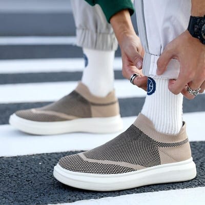 COZOK Herenschoenen Nieuwe Vier Seizoenen Ademende Hardloopschoenen Weven Vliegende Sok Sportschoenen Modetrend Casual Grote Maat 36-46 41 gray