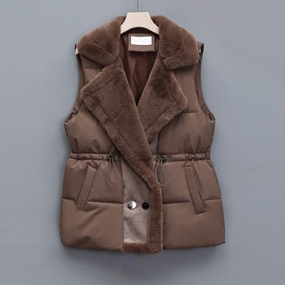 Winter Katoen Bont Dons Vest Dames Vest Opstaande Kraag Knoopsluiting Gewatteerde Jas met Trekkoord Gilet M