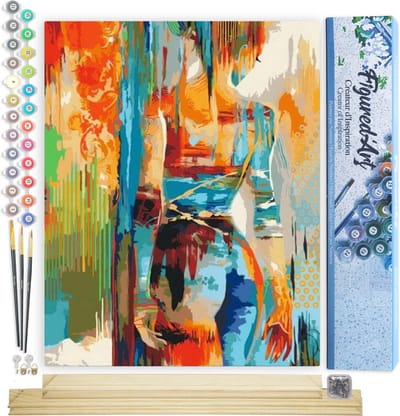 Figured'Art Schilderen op Nummer Volwassenen canvas Schoonheid in kleuren - Handwerk acrylverf Kit DIY Compleet - 40x50cm met DIY houten lijst
