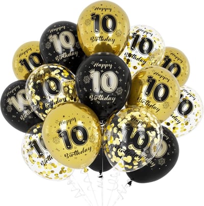 SnelShoppen - 10e Verjaardag Ballonnen voor Jongens, Zwart Gouden 10 Jaar Ballonnen Decoraties voor Feest, Verjaardagsfeest Versiering, 10 Stuks