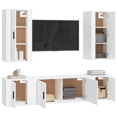 vidaXL - 5-delige - Tv-meubelset - bewerkt - hout - wit