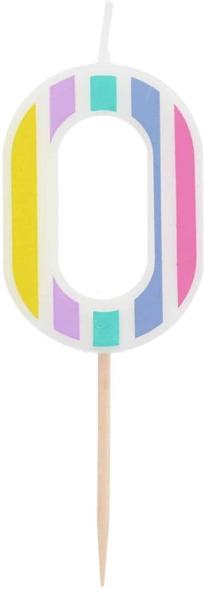 Folat - Kaars cijfer 0 pastelkleuren 5 cm