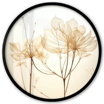 Poster in lijst Rond - Fotolijst 40x40 cm - Posters - Droogbloemen - Beige - Planten - Wit - Ronde posterlijst zwart - Decoratie - Wanddecoratie woonkamer - Muurdecoratie slaapkamer