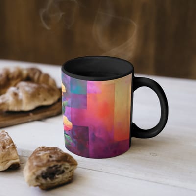 Magische Mok - Foto op Warmte Mokken - Koffiemok - Geometrische kleurvlaken - Modern - Fantasiebloemen - Magic Mok - Beker - 350 ML - Theemok