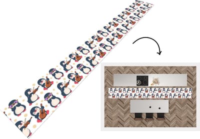 Keukenloper - Keukenmat - Pinguïn - Muziek - Gitaar - Kinderen - Patroon - 400x50 cm - Keuken vloerkleed