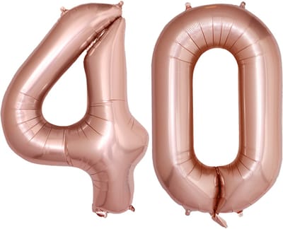 Folie Ballon Cijfer 40 Jaar Rose goud Verjaardag Versiering Helium Cijfer Ballonnen Feest versiering Met Rietje - 86Cm