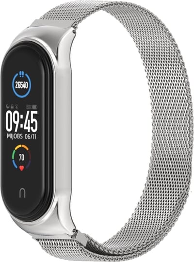 Milanees bandje met case - geschikt voor Xiaomi Mi Band 3/ Mi Band 4 / Mi Band 5 - zilver