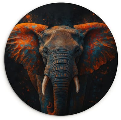 WallCircle® Wandcirkel 120x120 cm - Muurcirkel Olifant - Oranje - Oren - Muurdecoratie woonkamer - Wanddecoratie slaapkamer - Kamer decoratie accessoires - Ronde schilderijen XXL