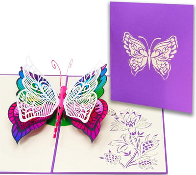 3D Pop-Up Wenskaart met Vlinders en Blauwe Roos - Verjaardag, Vriendschap, Cadeau