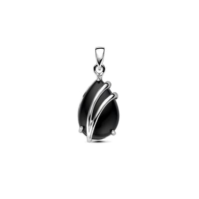 Zilveren gerhodineerde hanger druppel onyx 16 mm - 1341303