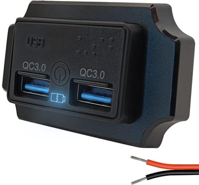 ProRide 12V USB Autolader 2 Poorten Opbouw met Braille en Afdekklepje - USB A Stopcontact Auto, Boot en Camper - Aan/uit Touch Knop - QC3.0 Snellader - Blauw