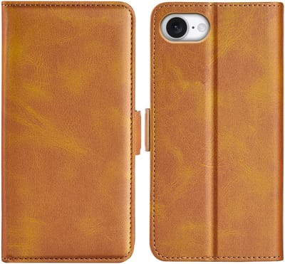 MobyDefend Hoesje - Geschikt voor iPhone 16e / iPhone 17e - Luxe Wallet Book Case (Sluiting Zijkant) - Lichtbruin