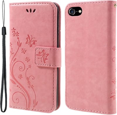 Coverup Bloemen & Vlinders Book Case - Geschikt voor iPhone SE (2022/2020), iPhone 8 / 7 Hoesje - Pink