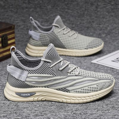Lente Nieuwe Heren Trendy Sportschoenen Fly Woven Mesh Ademend Mode Casual Sneaker 45 gray