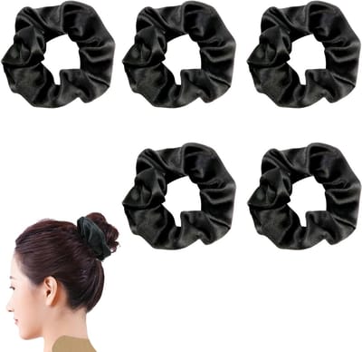 5 Stuks Satijnen Haarelastiekjes en Fluwelen Scrunchies voor Dikke Haarbanden, Perfect voor Vrouwen en Meisjes (Zwart)