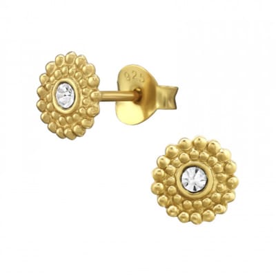 WeLoveSilver oorstekers - 925 zilver - gold plated bloem met kristal