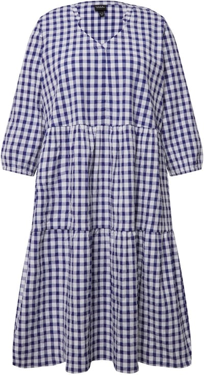 Ulla Popken - Dames - Midi-tuniekjurk bubbelkwaliteit V-hals 3/4-mouwen - Marine - Maat 46+
